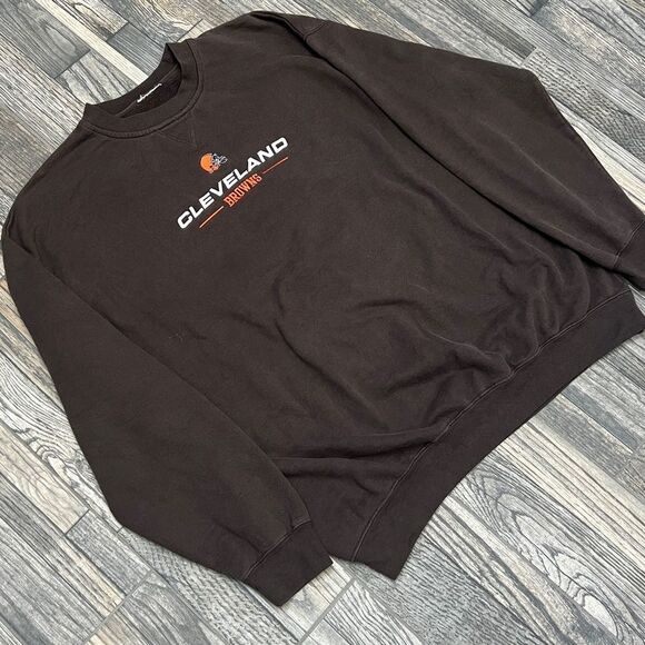 🔥🏈 Vintage CLEVELAND BROWNS NFL Embroidered Fleece CREWNECK Size XL - EXCELLEN - Picture 3 of 9